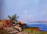Terrace Canvas Paintings - Lunch On A Terrace With A View Of The Bay Of Naples